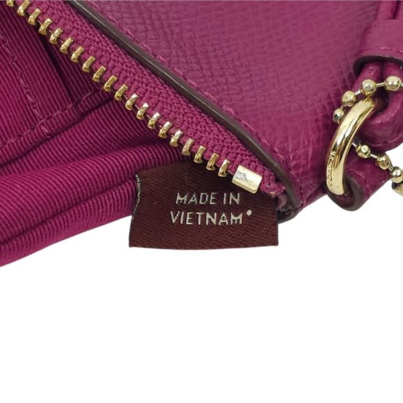 Coach Wristlet Pebble Leather Corner Zip Top Wallet Logo Hangtag Deep Berry E168 - Picture 11 of 12